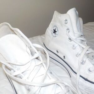 White Platform Converse All Star White Canvas High-Tops (Size 6)